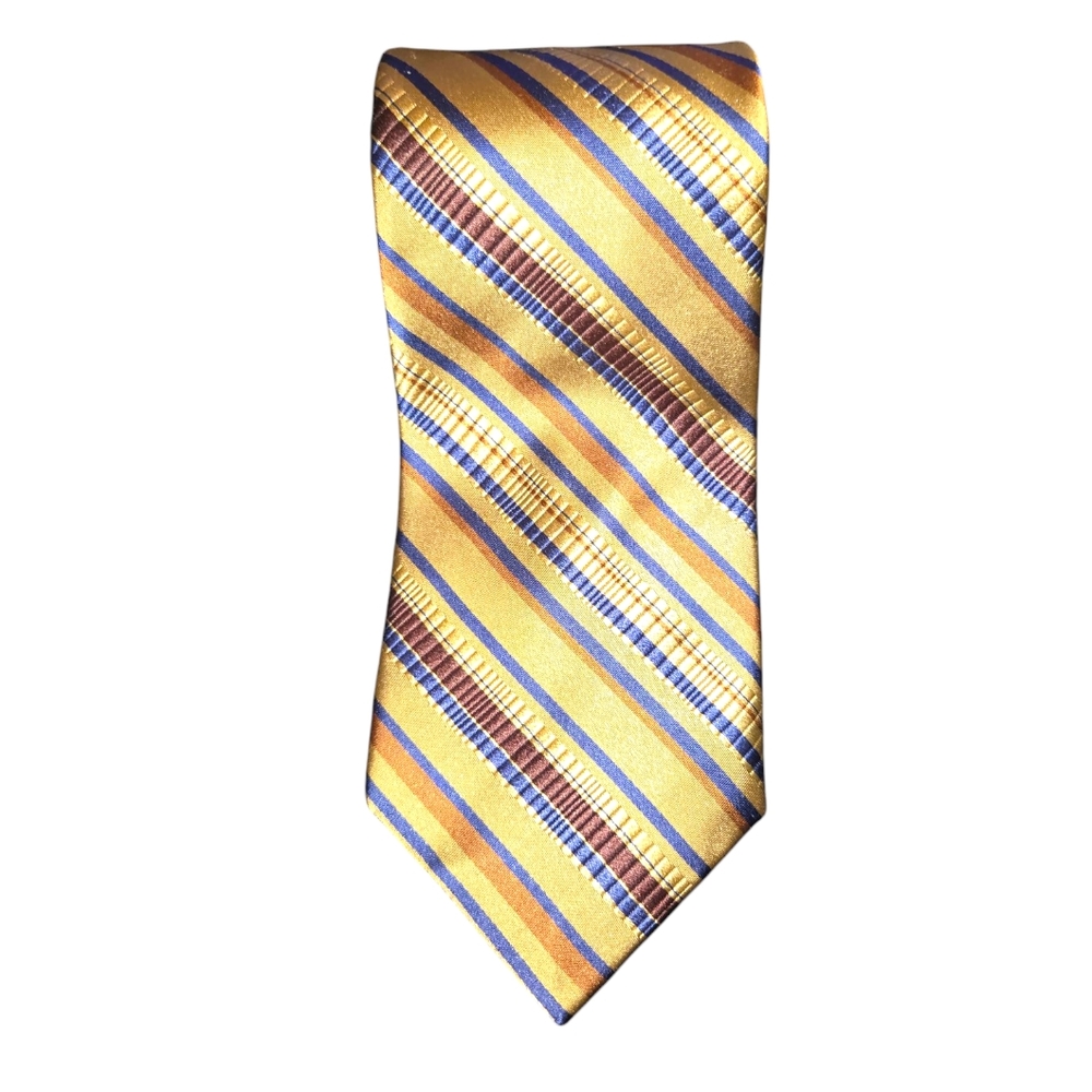 Chelsea by Robert Talbott‎ Blue & Yellow Stripe Handmade Finest Silk Tie 58"X4"